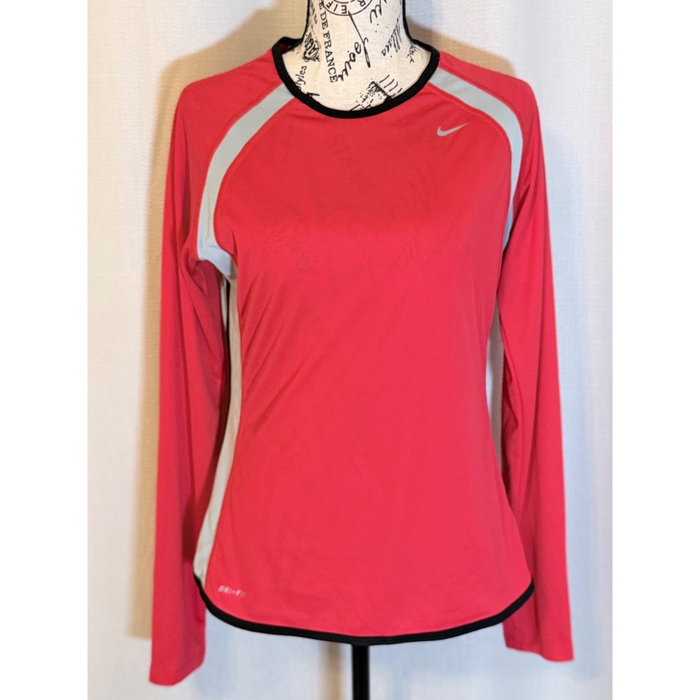 Nike Dri-FIT Running Top Womens Medium Pink Grey Long Sleeve Athletic Shirt